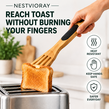 NESTVIORAY Wooden Toast Tongs and Slotted Turner