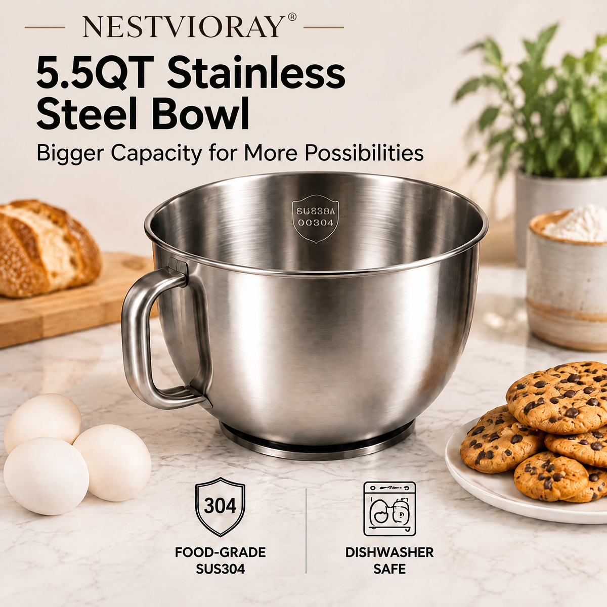 NESTVIORAY 5-in-1 Tilt-Head Stand Mixer
